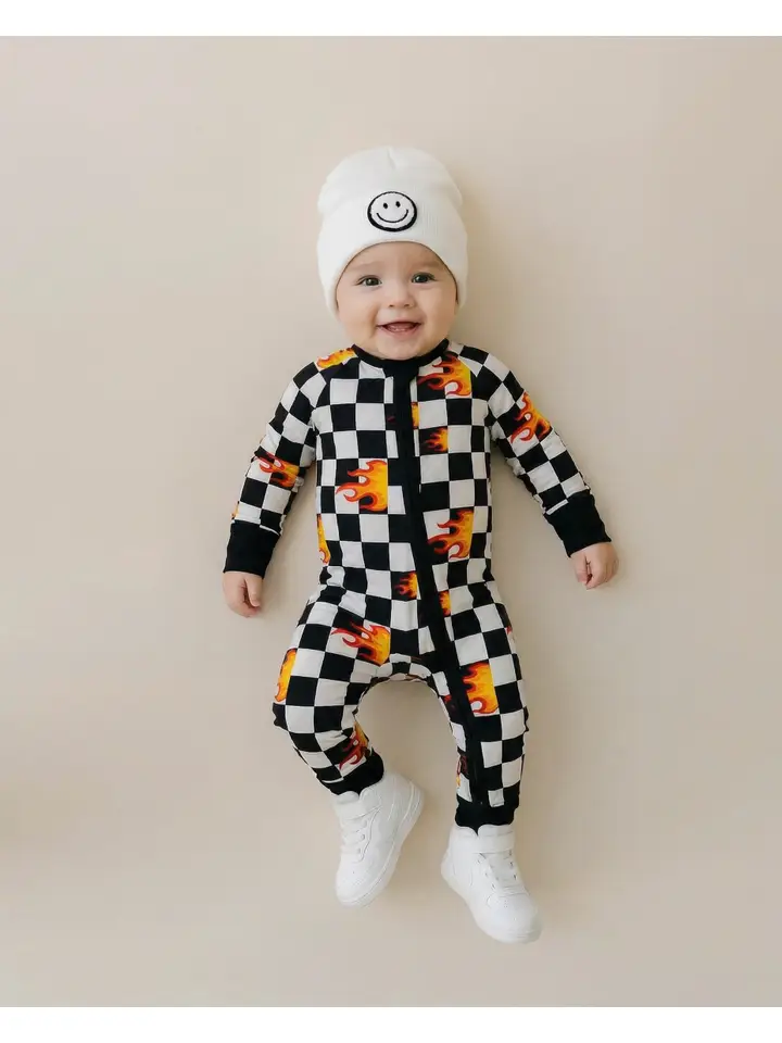 Bamboo Zip Romper | Checker Blaze