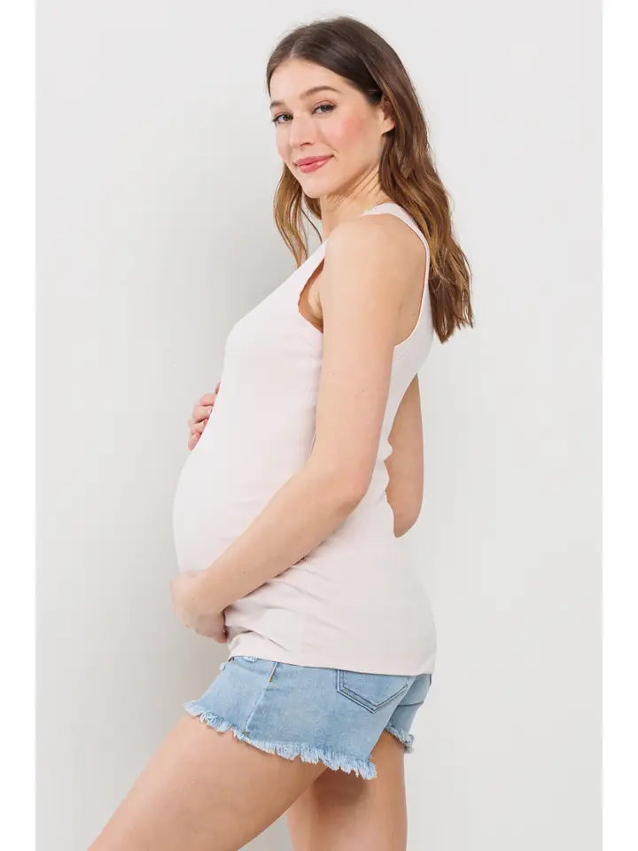 Ribbed Maternity Racerback Tank Top- Blush