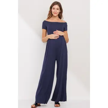 Off the Shoulder Wide Leg Maternity Jumpsuit