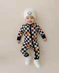 Bamboo Zip Romper | Checker Blaze
