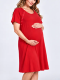 Red Ribbed Maternity Mommy Labor and Delivery/ Nursing Gown