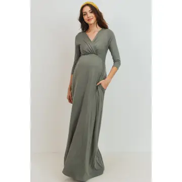 Surplice Quarter Sleeve Nursing Maxi Dress