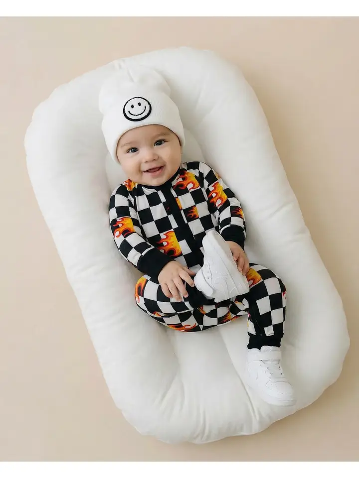 Bamboo Zip Romper | Checker Blaze