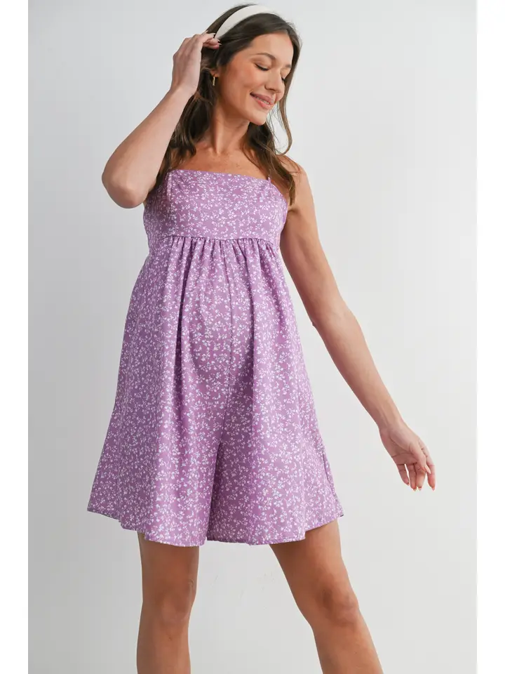 Floral Smocked Maternity Romper with Pockets