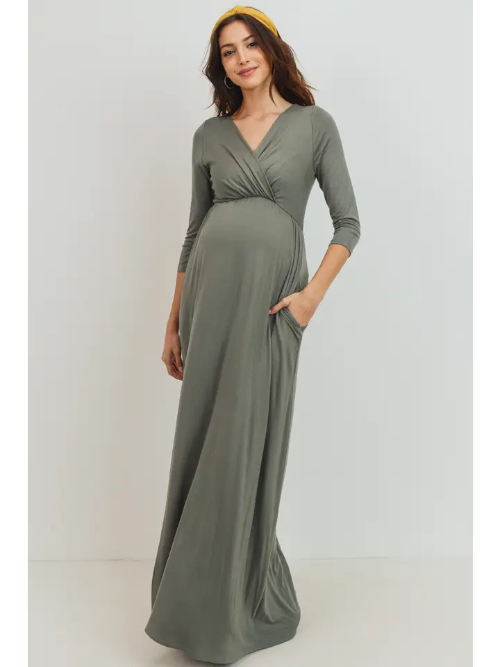 Surplice Quarter Sleeve Nursing Maxi Dress