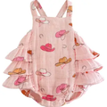 Western Pink / Muslin Ruffle Sunsuit- 0-3 months