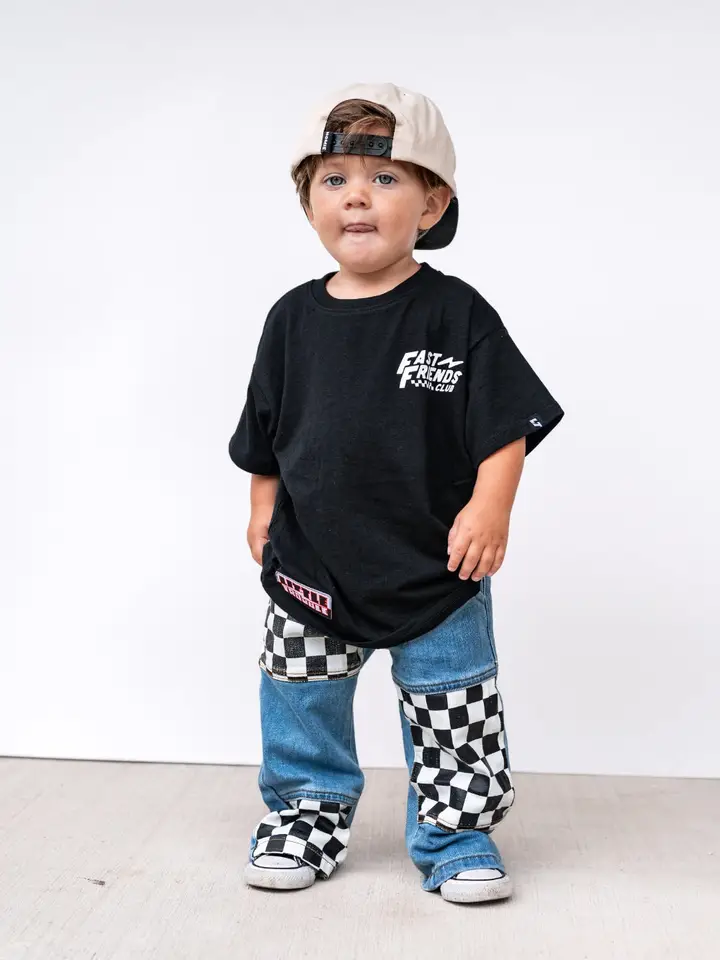 Checkered Patch Baggy Jeans