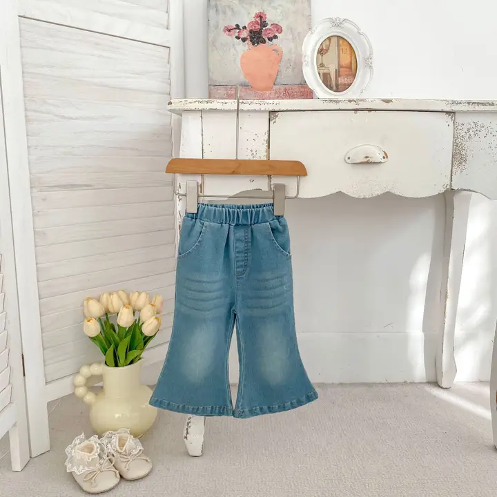 Baby Girl Solid Denim Flare Pants Blue