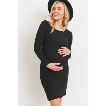 Ribbed Long Sleeve Maternity Bodycon Dress