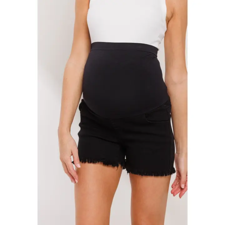 Frayed Denim Maternity Full Panel Shorts