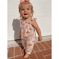 Western Pink / Muslin Smocked Jumpsuit- 0-3months
