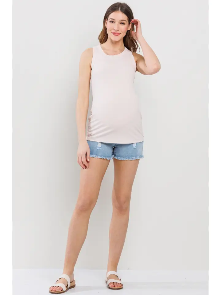 Ribbed Maternity Racerback Tank Top- Blush