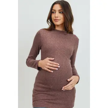 Mock Neck Long Sleeve Maternity Ribbed Top