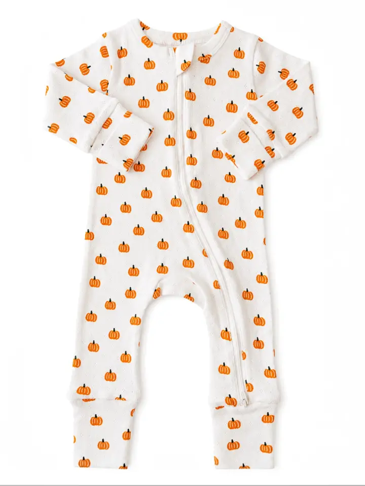 Pumpkin / Organic Pointelle 2-Way Zip Romper