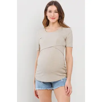 Double Layer Front Maternity Nursing Short Sleeve Top