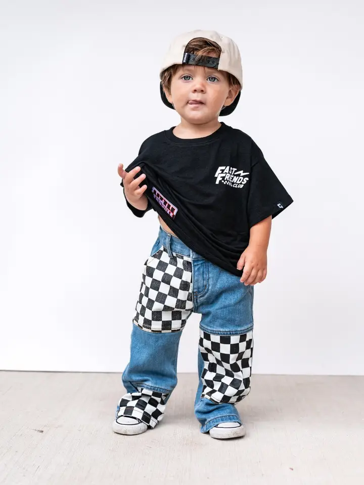 Checkered Patch Baggy Jeans
