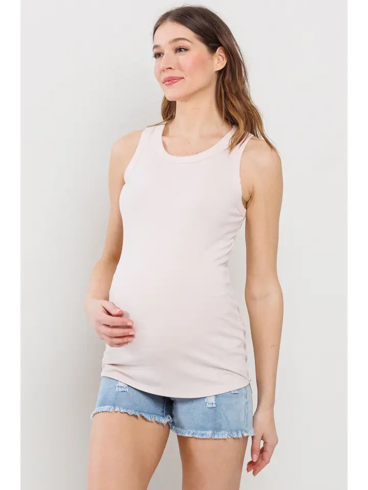 Ribbed Maternity Racerback Tank Top- Blush