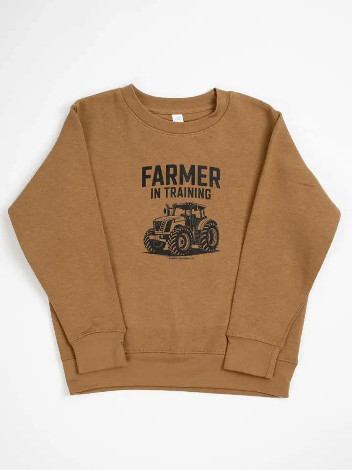 Western 'farmer in Training’ Toddler/Youth Brown Crewneck