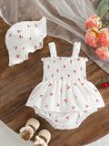 Cherry Smocked Baby Romper with Matching Hat