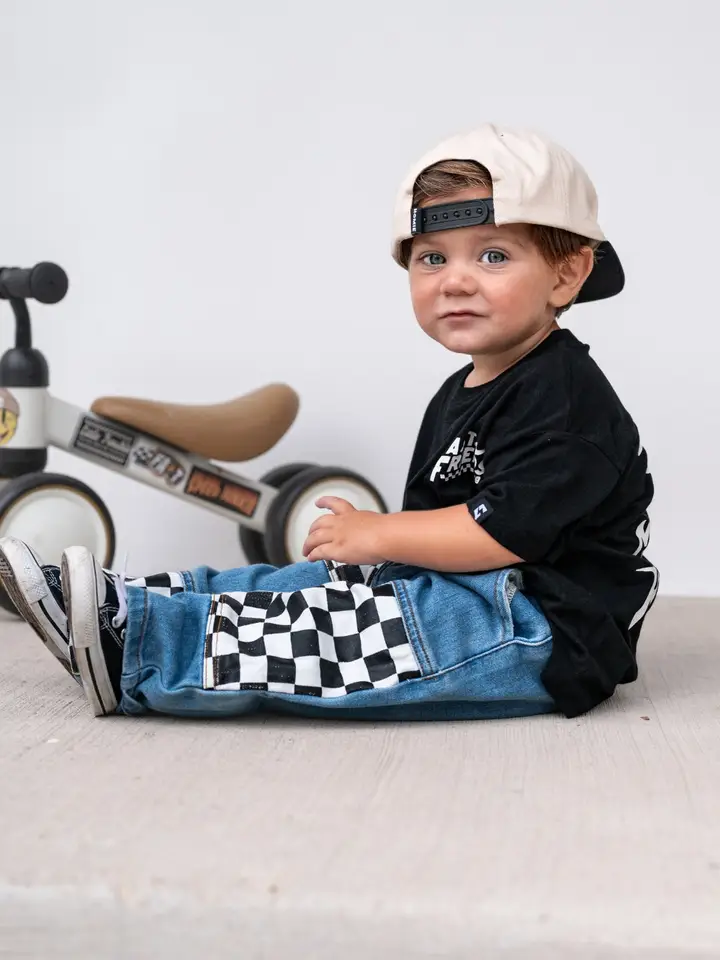 Checkered Patch Baggy Jeans