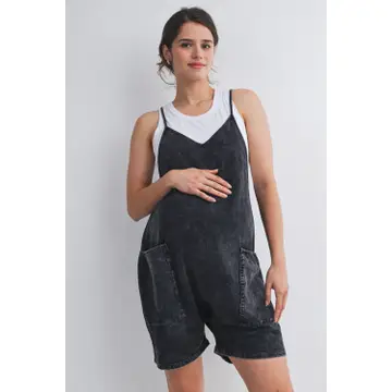 Washed Black Maternity Romper