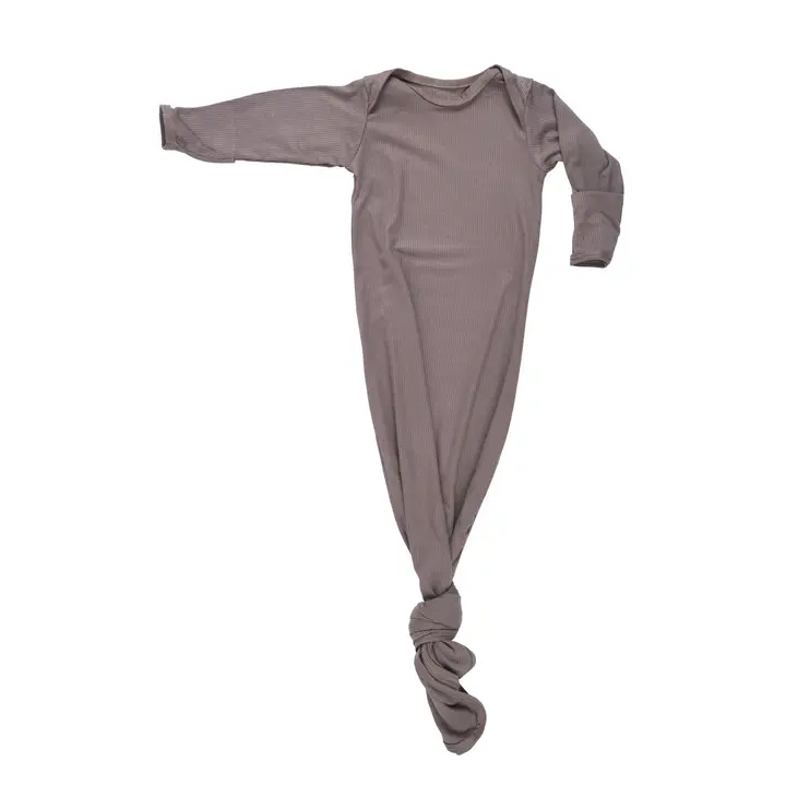 Cocoa Brown Ribbed Knotted Newborn Baby Gown Sleepwear