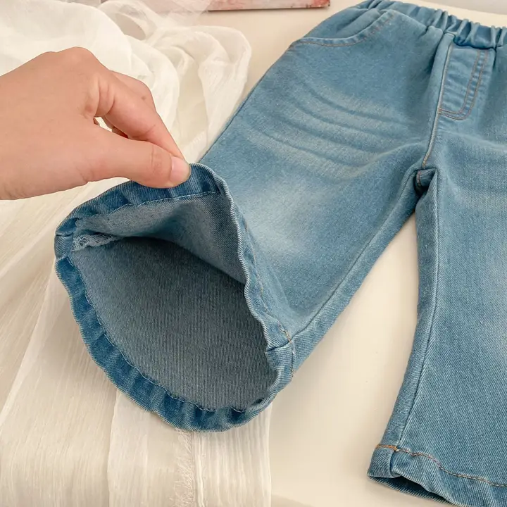 Baby Girl Solid Denim Flare Pants Blue