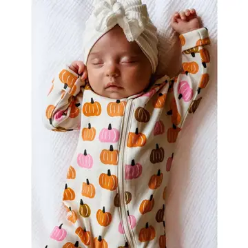 Pink Pumpkin Patch / Organic 2-Way Zip Romper- 18-24M