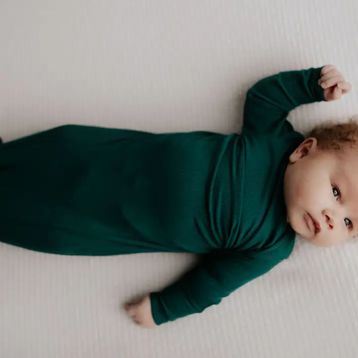 Forest Green Ribbed Knotted Newborn Baby Gown Sleepwear
