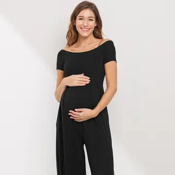 Off the Shoulder Wide Leg Maternity Jumpsuit