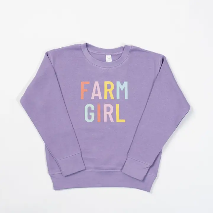 Western Purple ‘Farm Girl’ Graphic Crewneck - Toddler