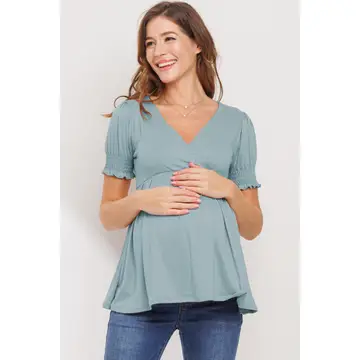 Surplice Smocked Sleeve Maternity Nursing Top