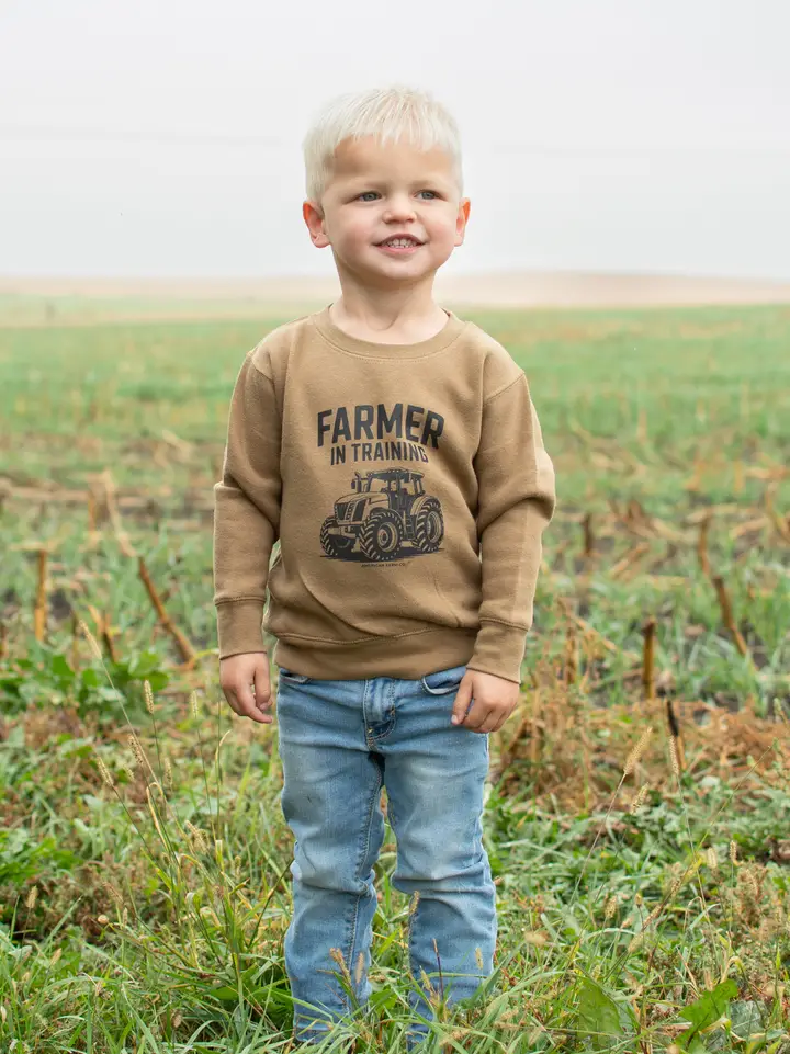Western 'farmer in Training’ Toddler/Youth Brown Crewneck