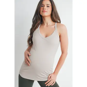 V-Neck Maternity Racerback Tank Top- Taupe