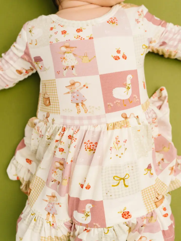 Storybook Picnic Long Sleeve Bodysuit Bamboo Dress
