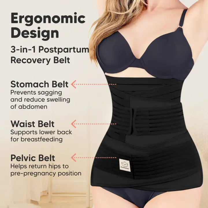 KeaBabies Revive 3 in 1 Postpartum Belt (Midnight Black,M/L)