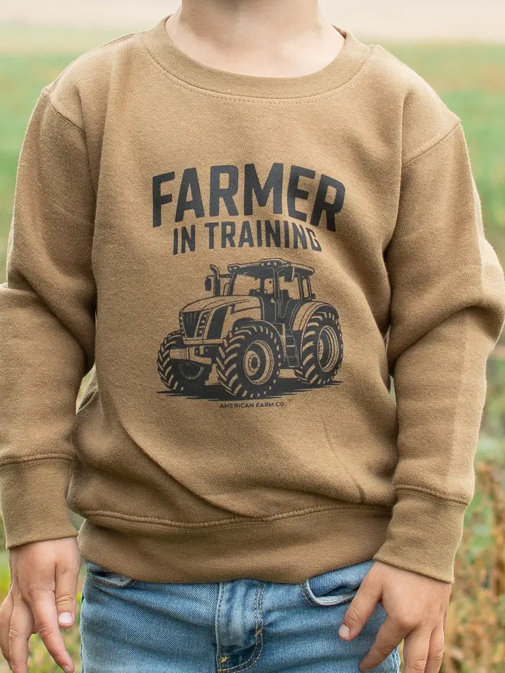 Western 'farmer in Training’ Toddler/Youth Brown Crewneck