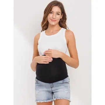 Frayed Denim Maternity Full Panel Shorts