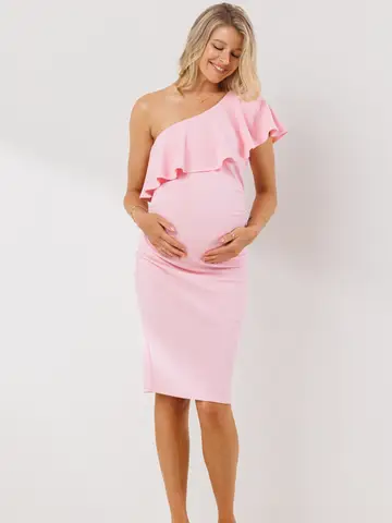 Ruffled One Shoulder Maternity Bodycon Dress