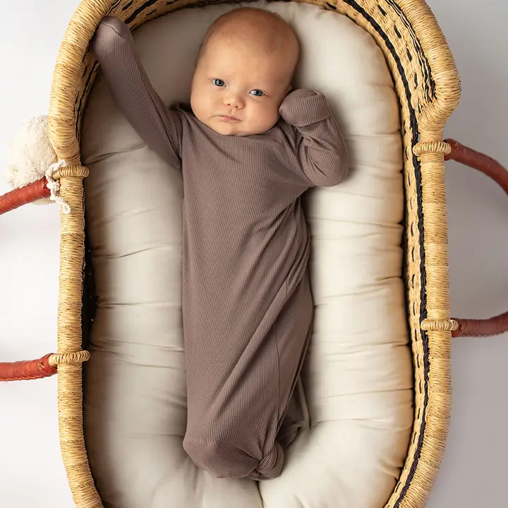 Cocoa Brown Ribbed Knotted Newborn Baby Gown Sleepwear