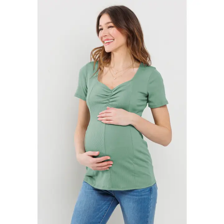Sweetheart Ribbed Maternity Short Sleeve Top