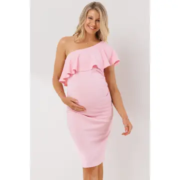 Ruffled One Shoulder Maternity Bodycon Dress
