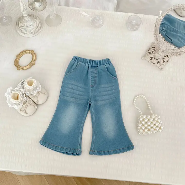 Baby Girl Solid Denim Flare Pants Blue