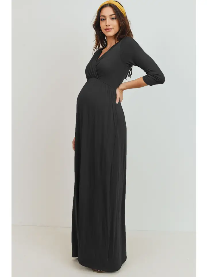 Surplice Quarter Sleeve Nursing Maxi Dress