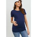 Maternity Basic Crew Neck T-Shirt - Fitted Short Sleeve Tee- Navy