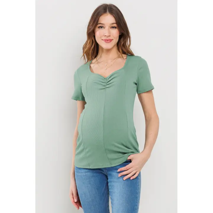 Sweetheart Ribbed Maternity Short Sleeve Top