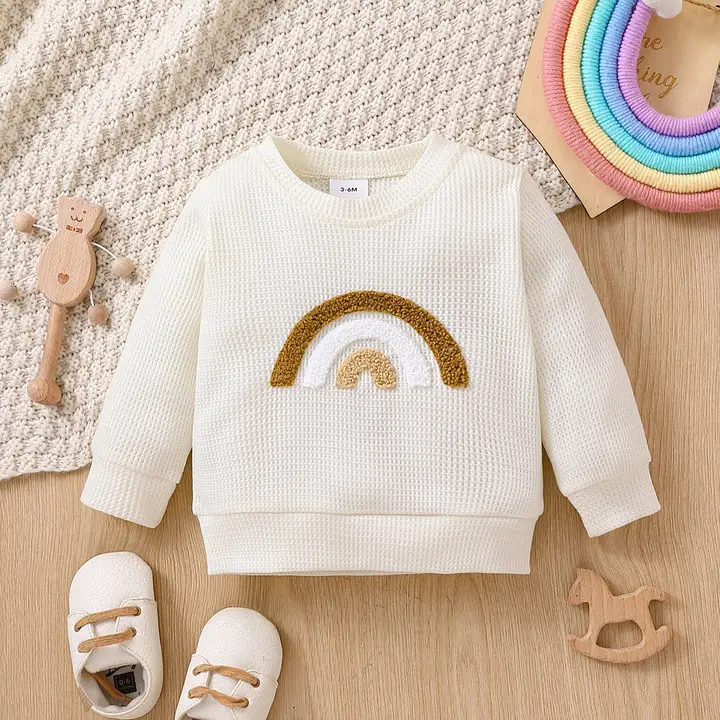 Baby girl  Pattern Waffle Long-Sleeve Sweatshirt