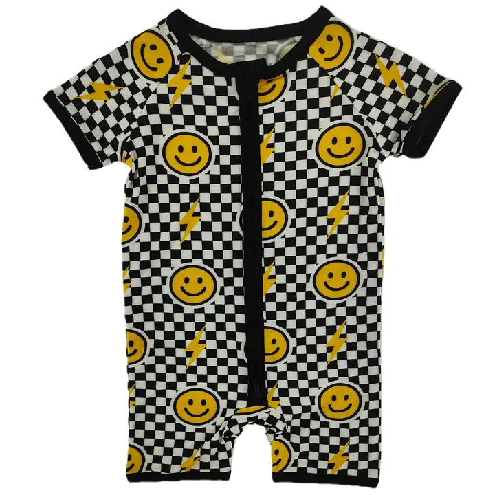 Black Bolt Check Bamboo Short Romper